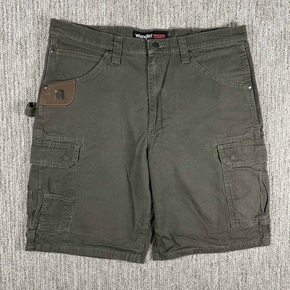 Wrangler Riggs Cargo Shorts Men's 36 Green Ripstop Cotton Workwear Hammer Loop